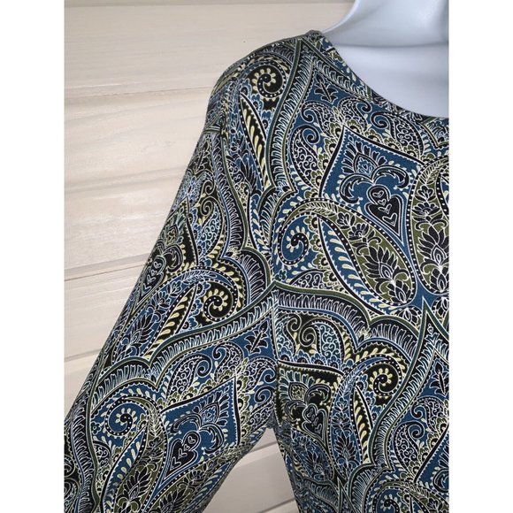 J.Jill Wearever Collection Sz MEDIUM Blue Paisley Pleated Tunic Top Stretch EUC - Picture 4 of 11